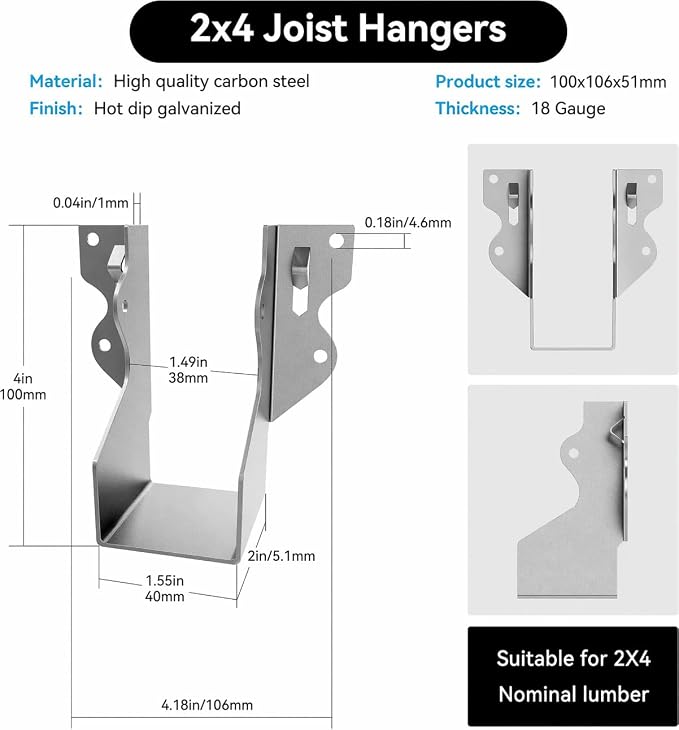 20 Pcs 2X4 Joist Hanger Tie Brackets 18 Gauge Galvanizing Face Mount Joist - Image 3