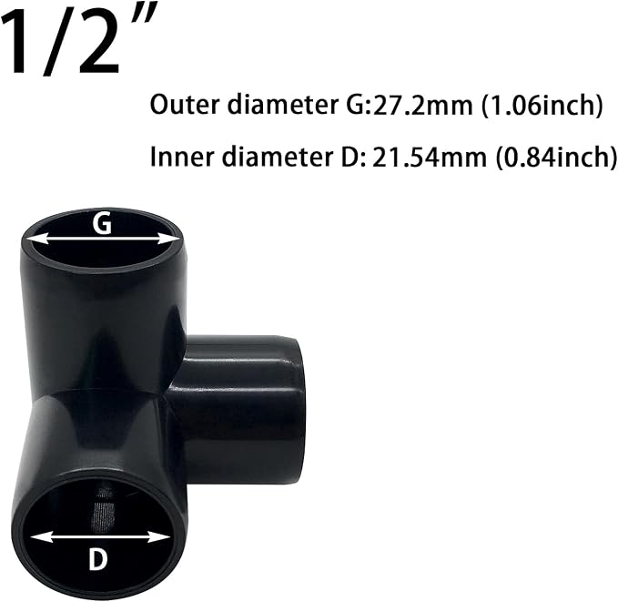 1/2“ Tee PVC Fitting 3 Way Elbow Connector, Furniture Grade 90 Degree Elbow - Image 2