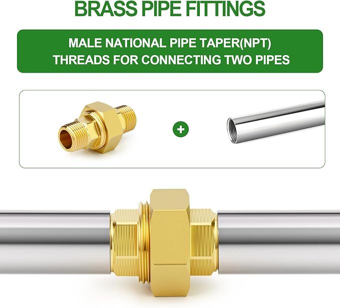 2PCS Brass Union，1/4" NPT Male x 1/4" NPT Male Brass Pipe Fitting - Image 5