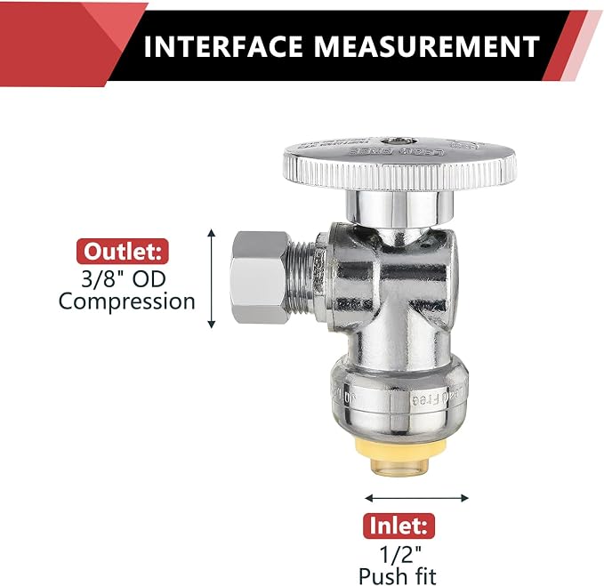50PC EFIELD Push Fit Angle Stop Valve, 1/2 Push x 3/8 Inch Compression | 1/4 - Image 2
