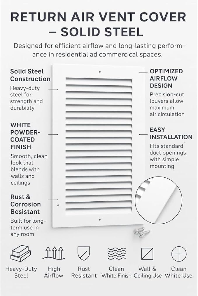 14x14 Air Return Vent Cover, Solid Steel White, 10 Pack - Image 3