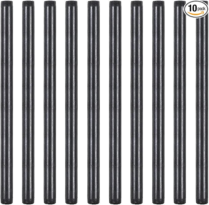 10 Pack 1/2 x 16 Inch Black Pipe Malleable Steel Nipples Fitting | DIY by NIUBIDINDUSTRIALFURNITUR