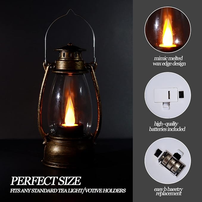 Mini Lanterns for Vintage Western Christmas Decor, Lightweight Bronze Small LED - Image 3