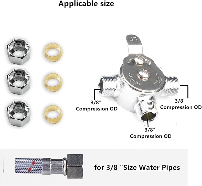 3/8" Manual Mixing Valve for Hot and Cold Water, Three-way Solid Brass - Image 4