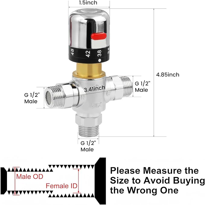 3-Way Thermostatic Mixing Valve DN15 Temperature Control Anti Scald | G1/2 NPS - Image 6
