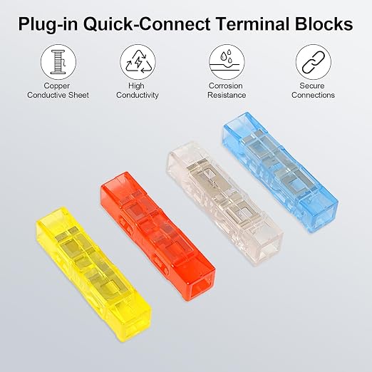 20Pcs Plug-in Quick-Connect Terminal Blocks, 1-in-1-out | 1-in-1-out Wire - Image 3
