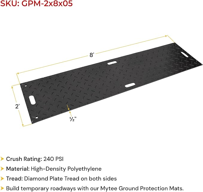 12 Pk 2' x 8' - 1/2" Thick Heavy Duty Ground Protection Mats - Easily Supports - Image 8