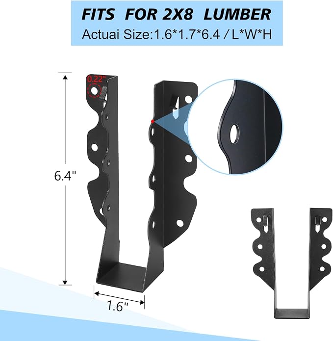 24 Pcs 2"x 8" Joist Hanger, Q235B Steel Face Mount Joist Hangers, Rafter - Image 2