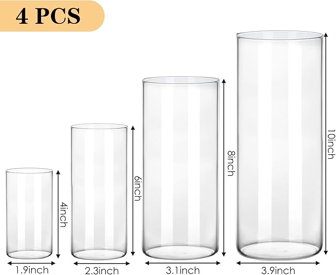 Fixwal 4pcs Clear Glass Cylinder Vases, 10 Inch Tall | Cylinder Vases - Image 2