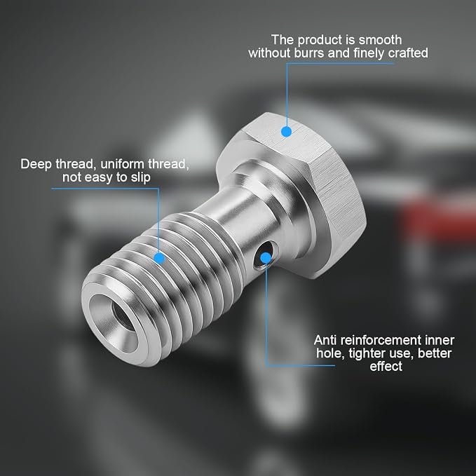 M10 x 1.0 Metric Thread Single Banjo Bolt Brake Fitting Adapter, 20mm Long - Image 3