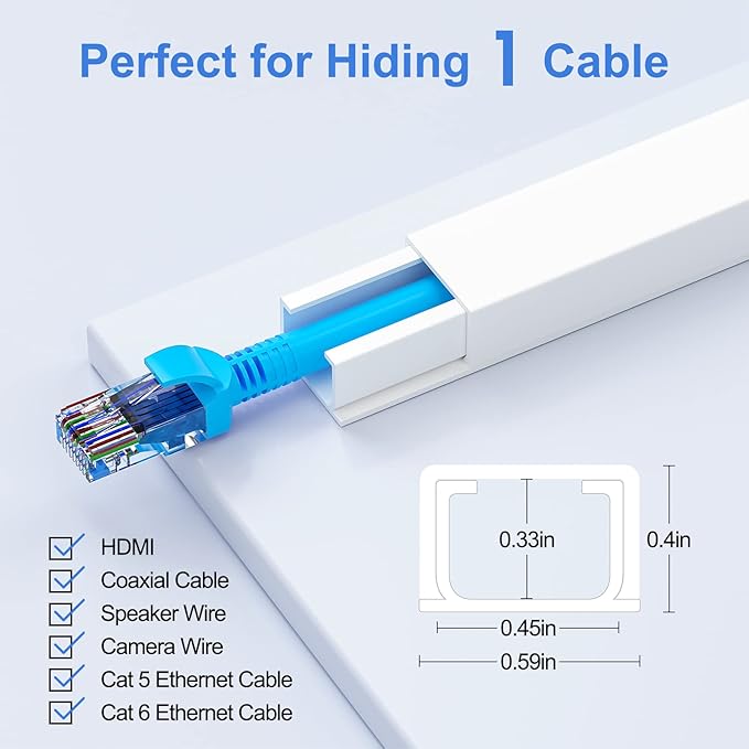Yecaye Cord Hider, 113in One-Cord Cable Raceways, W0.59in H0.4in, Easy Install - Image 2