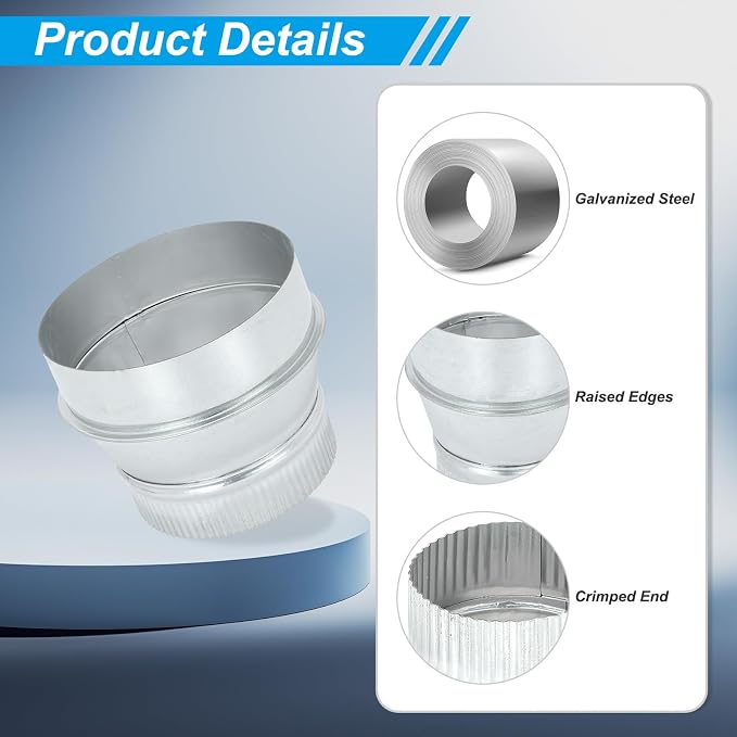 PATIKIL 6 Inch to 5 Inch Duct Reducer, Galvanized Steel Round Air Duct Reducer - Image 3