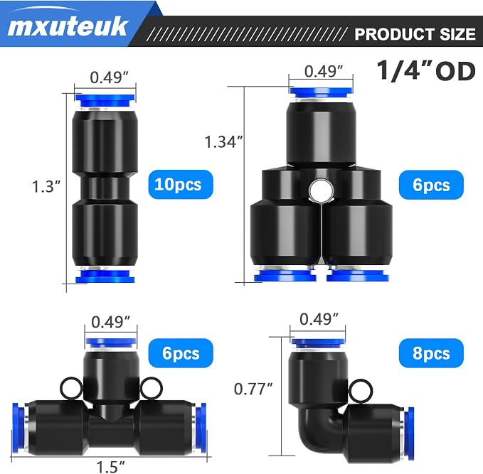 mxuteuk 1/4"OD Push to Connect Fittings Quick Connect Air Hose Fittings - Image 2