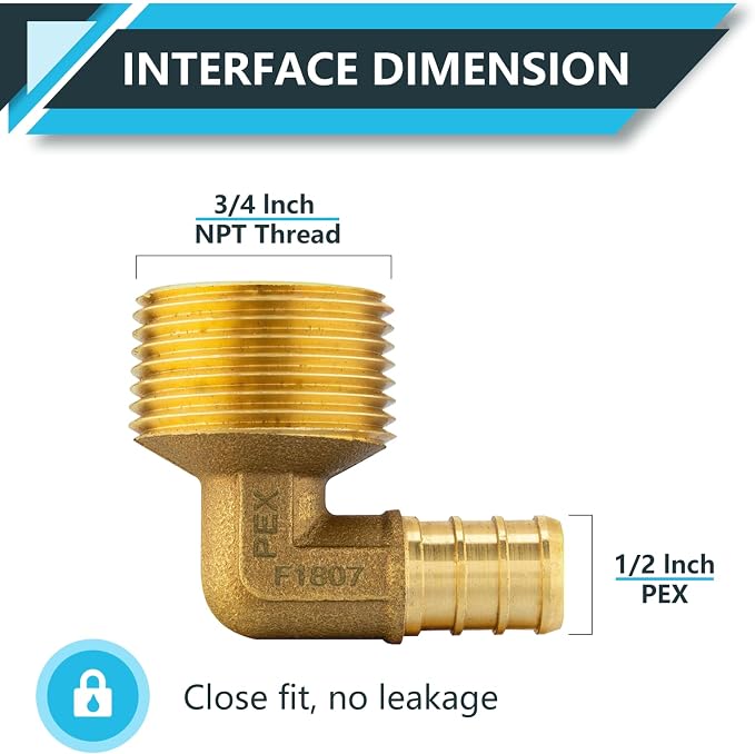 30Pack Seelink PEX Fittings, Pex 1/2" x 3/4" Male Threaded NPT Elbow | Brass - Image 2