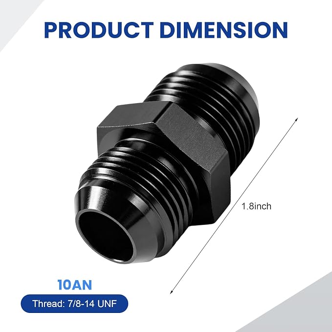 10AN to 10AN Male Flare Coupler, Aluminum Union Straight Fuel Line Fitting - Image 2