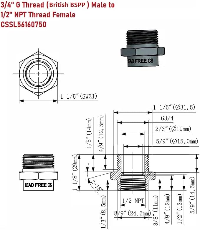 G Thread Male to NPT Female Adapter | Lead-Free)) - Image 4