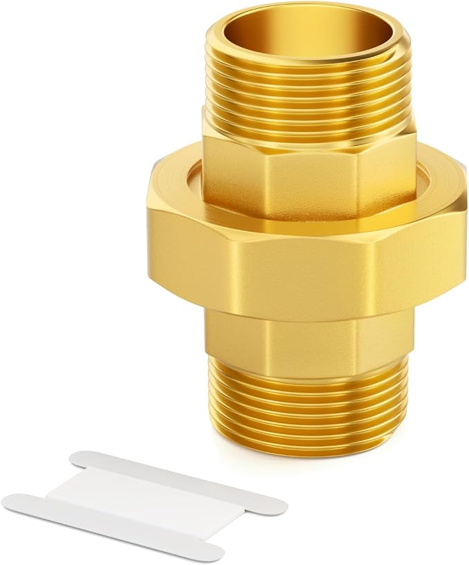 GASHER 1-1/4" MNPT Brass Union Pipe Fitting | 1-1/4 Inch Male x 1-1/4 Inch Male by GASHER