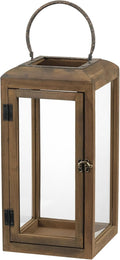 16" High Wooden Lantern Made of Solid Firwood in Handpainted Mediterranean Brown by Unknown
