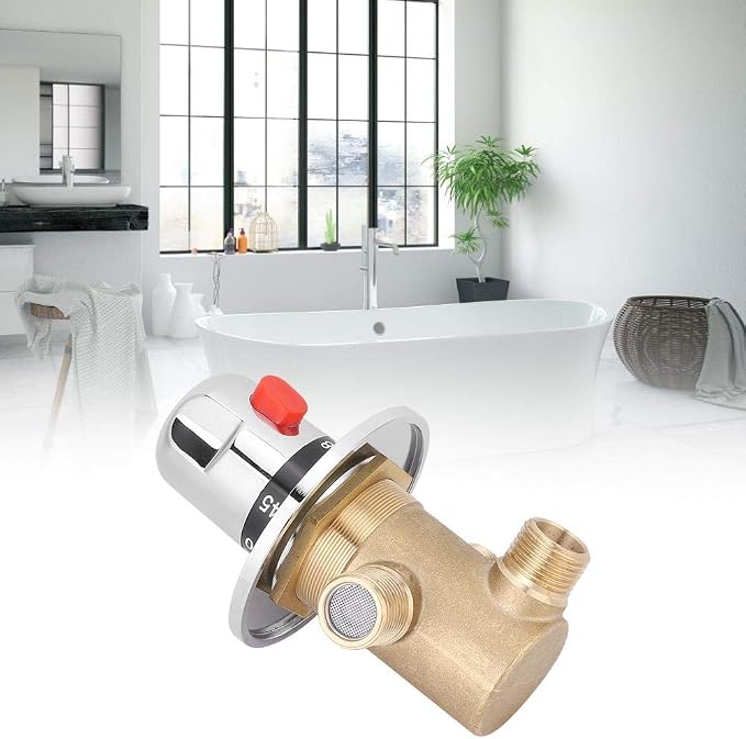 3 Way Thermostatic Valve, G1/2in 3 Way Brass Thermostatic Mixing Valve Faucet - Image 2
