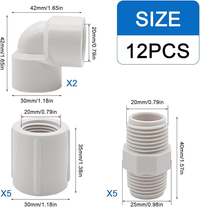 12 Pcs 1/2 Inch PVC NPT Pipe Fittings - Image 2