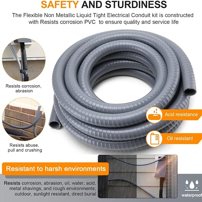 DWALE Liquid-Tight Conduit and Connector Kit, Electrical Conduit, 1/2inch 100ft - Image 3