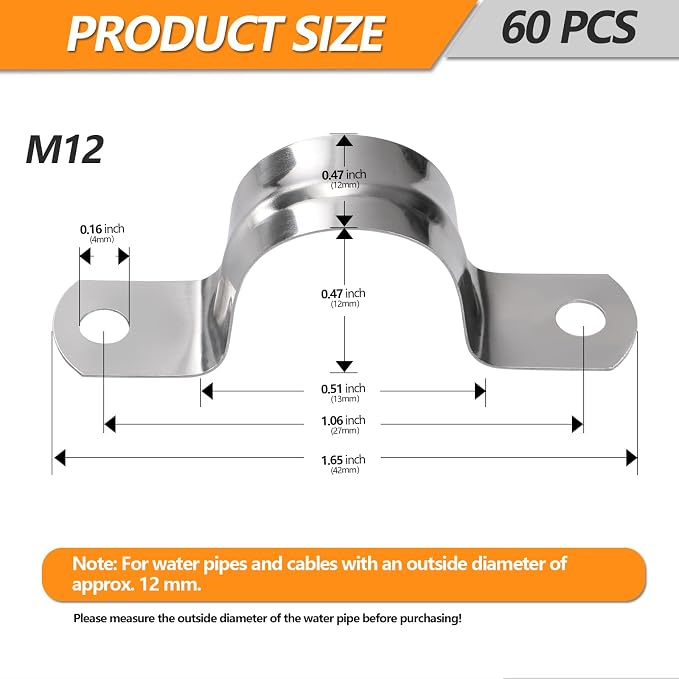 M12 Pipe Clamps, 1/2 Inch 304 Stainless Steel Conduit Clamps | Conduit Clamps - Image 4
