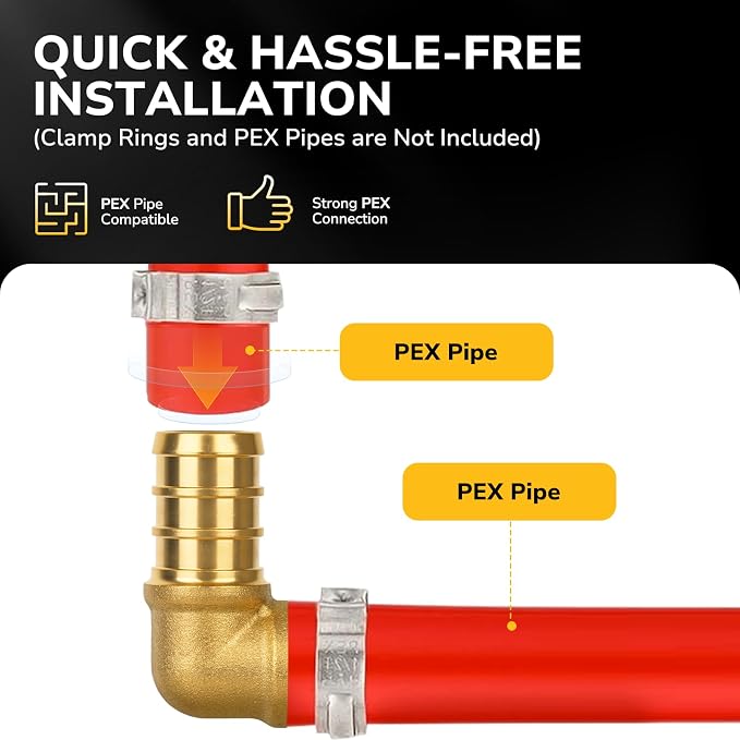 25 Pack Pex Fittings, 1/2" Pex 90 Degree Elbow, Heavy-Duty Brass Crimp Fittings - Image 4