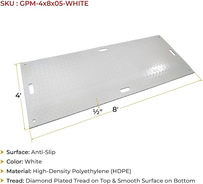 12 Pk 4' x 8' - 1/2" Thick Heavy Duty White Ground Protection Mats - Easily - Image 8