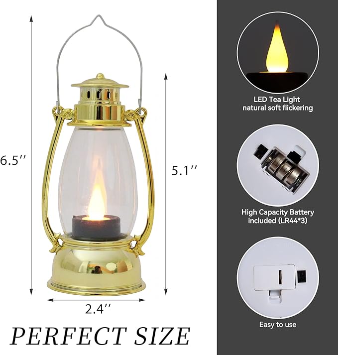 Mini Lanterns 6 Pcs LED Small Indoor Golden Decorative Outdoor Hanging Candle - Image 6