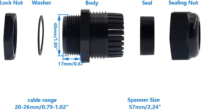1-1/2 Inch NPT Strain Relief Nylon Cord Grip, SAFYY 10 PCS Waterproof Cable - Image 2