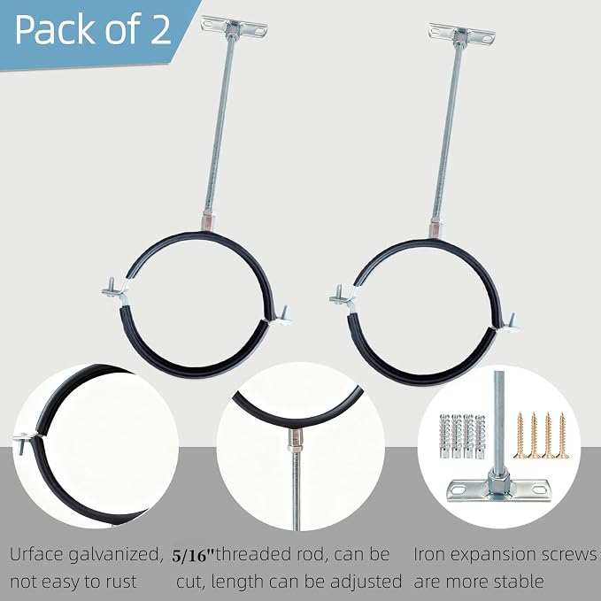 2 Sets Premium 4 Inch Adjustable Pipe Metal Bracket，Heavy Duty Galvanized Iron - Image 2