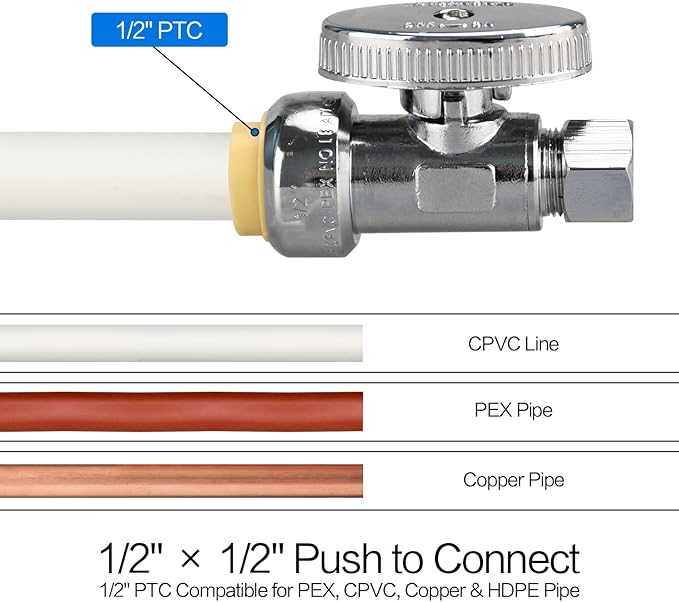 Brass Straight Stop Valve, 1/2" PTC Input, 3/8" OD Compression Output | - Image 4