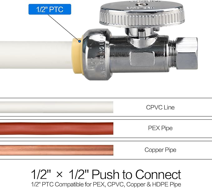 20pcs Straight Stop Valve, 1/2" PTC Input, 3/8" OD Compression Output | - Image 4