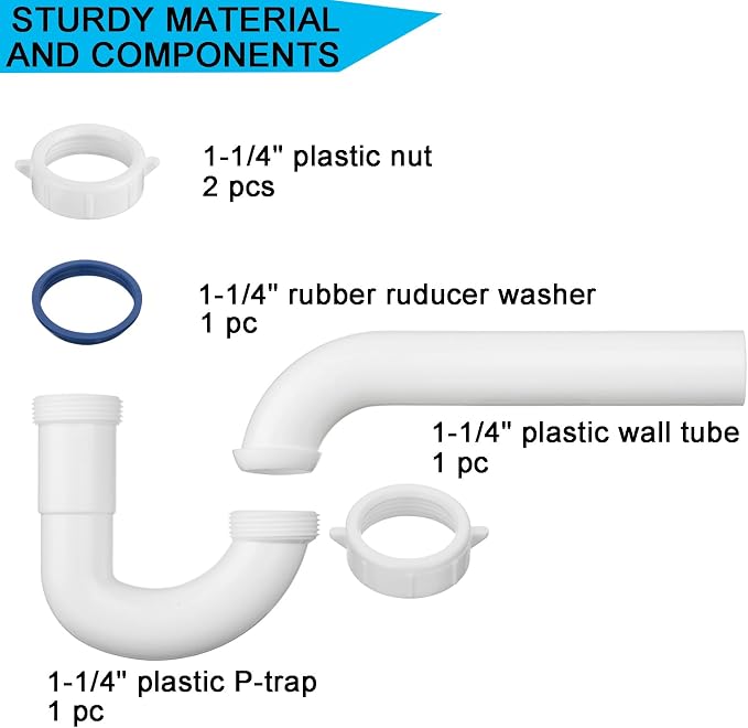 Yariwiz White 1 1/4 Inch Basin Sink Drain Pipe Tubular Kit, Not Used - Image 5