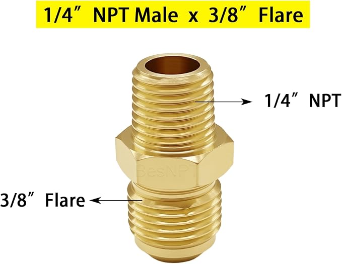 2 Pack Brass 1/4" NPT Male to 3/8" Flare Male Propane Flare Fitting | Propane - Image 2