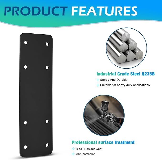 Straight Steel Plate 2pcs, 6x6 Lumber | Black Powder Coated Heavy Duty Pergola - Image 4