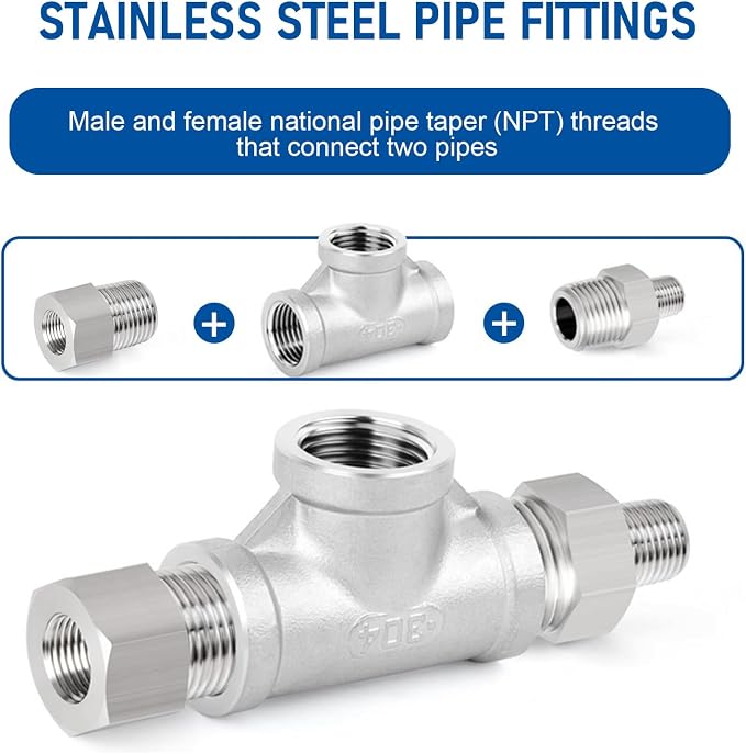 Pipe Fittings 304 Stainless Steel Tee Pipe Fittings 1" x 1" x 1" NPT Female - Image 4