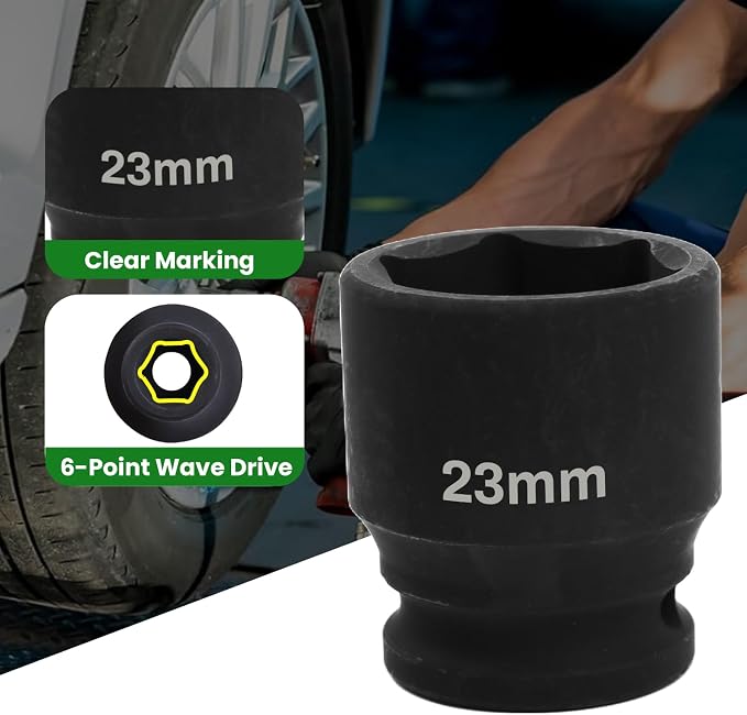 1/2" Drive 23mm Deep Impact Socket, 6 Point Chrome Molybdenum Steel Heavy Duty - Image 3