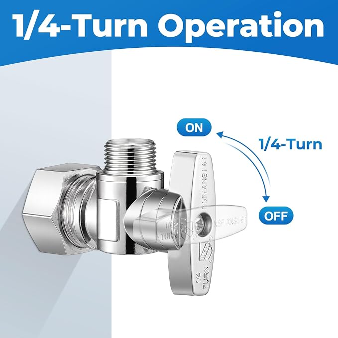 Angle Stop Valve 1/2" Nominal Compression Inlet x 3/8" OD Outlet, 1/4-Turn Shut - Image 2