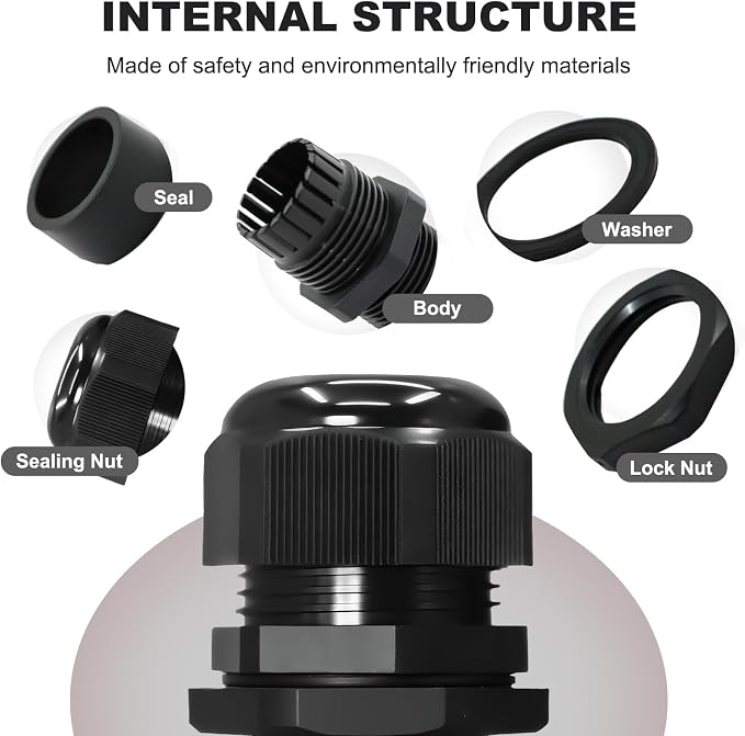 6 Pcs 3/4" NPT Black Adjustable Cable Glands - Image 3