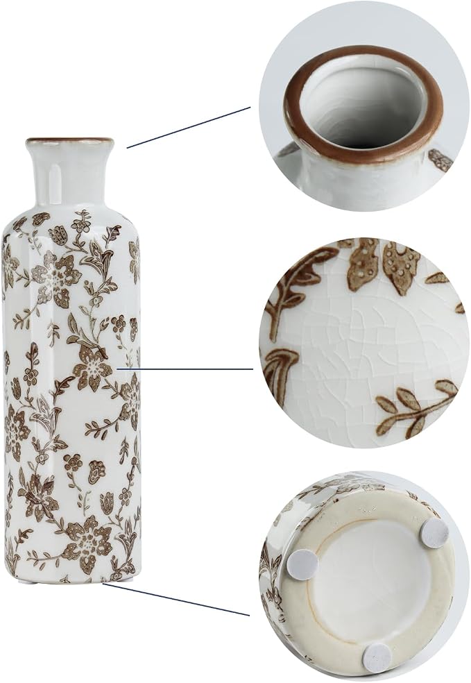 Brown Ceramic Vase Set of 3, Vintage Brown Floral Vases - Image 3