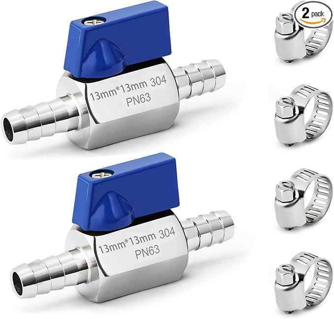 2Pack 1/2" Hose ID Barb Mini Ball Valve, 304 Stainless Steel Small Shut Off by SKLSSVF