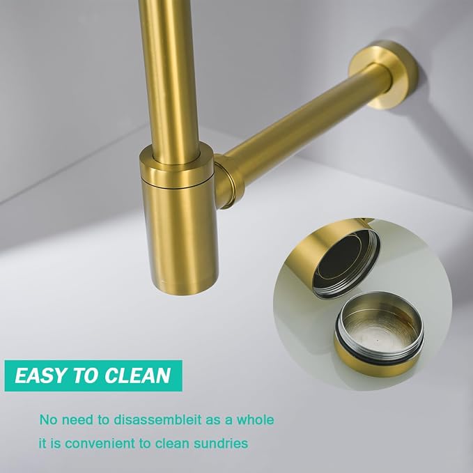 Brass Round Bottle P-Trap 1 1/4, Adjustable Basin Sink Waste Drain Trap Kit - Image 6