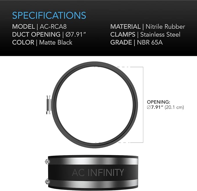 AC Infinity Noise Reduction Clamp 8-Inch, Duct Coupler. | Stainless Steel Clamps - Image 5