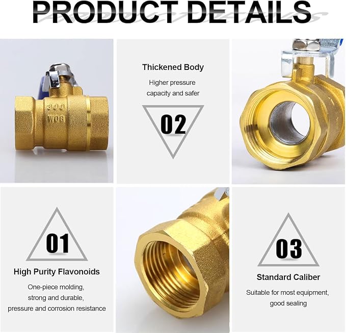 2 Pack 1" Full Port Ball Valve Brass， 1 Inch NPT Brass Valve，1" Female x 1" - Image 5