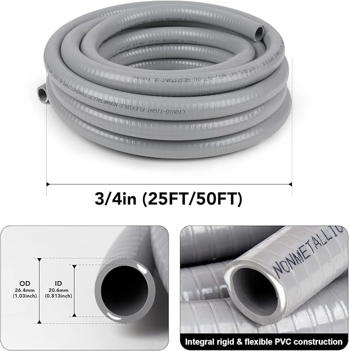 3/4inch 25ft Liquid-Tight Conduit and Connector Kit, Flexible Non-Metallic - Image 2