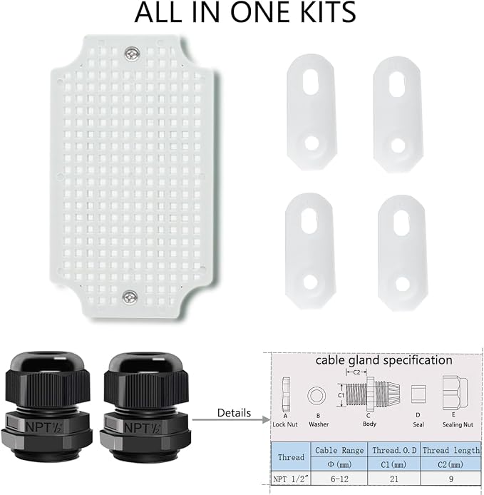 Junction Box, Hinged Cover IP67 Waterproof ABS Project Box - Image 6
