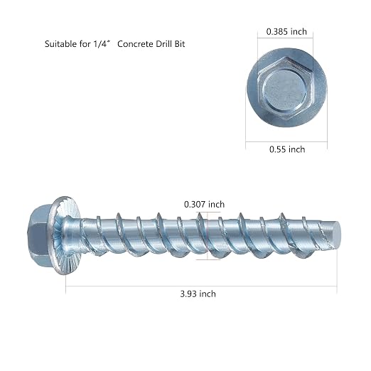 Wensilon 1/4" x 4" Zinc Plated Large Diameter Concrete Screw Actual Thickness - Image 2