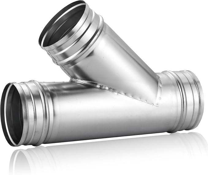 4" 3-Way Metal Duct Splitter – 45° Branch Air Vent Connector | 4 Inch HVAC Hose by FL