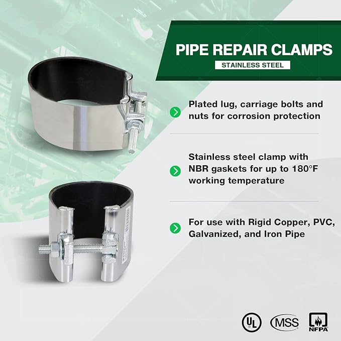 Highcraft Pipe Repair Clamp 3'', IPS Single Bolt, 3” Long, Stainless Steel - Image 6